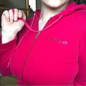 Y2K reddish pink Bebe tracksuit rhinestone jacket